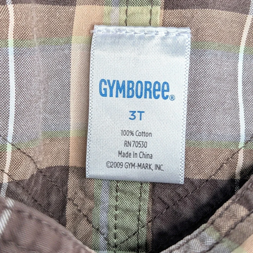 Gymboree Boys Brown Green Plaid Cotton Shortall Overalls 3T RN70530
